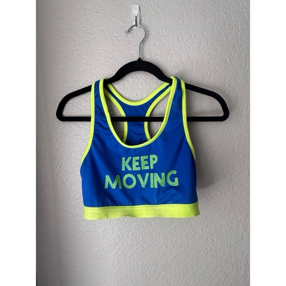 Danskin Now Womens Blue Neon Lime Green Keep Moving Fitted Wireless Sports Bra M